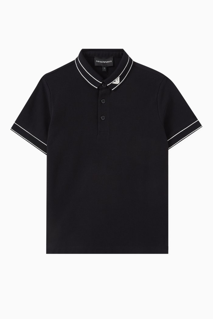 

Striped-collar Polo Shirt in Cotton-piqué, Blue