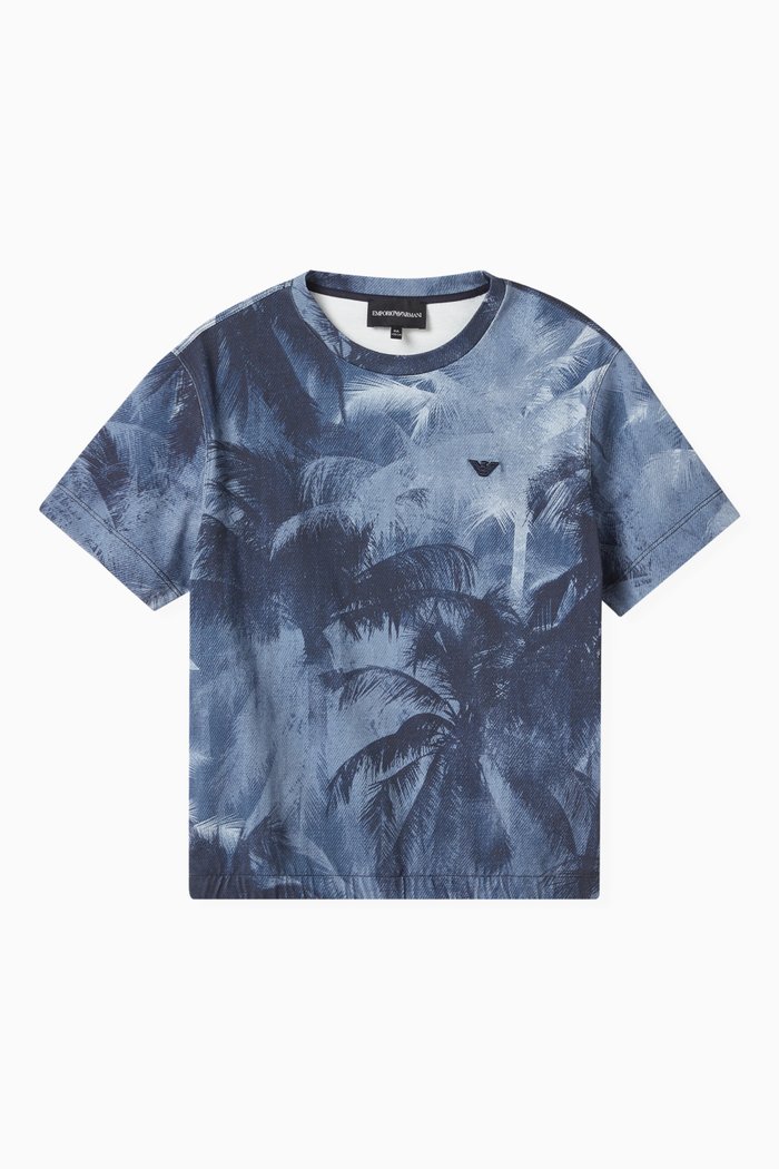 Palm-trees T-shirt in Cotton, Blue