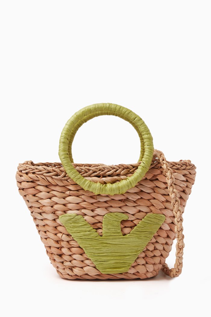 

Eagle Logo Tote Bag in Raffia, Neutral
