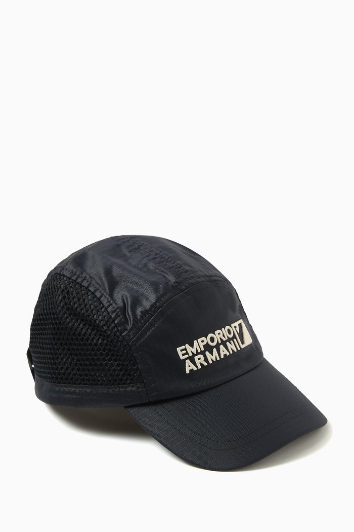 

Embroidered Logo Baseball Cap in Mesh & Nylon, Blue