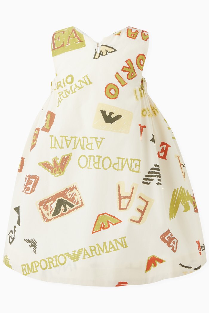 

All-over Graphic Text Logo-print Dress in Cotton, Neutral