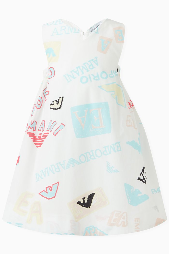 

All-over Graphic Text Logo-print Dress in Cotton, White