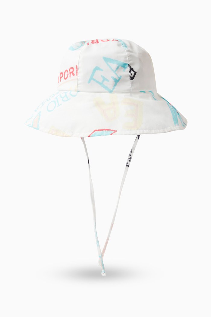 Logo Print Bucket Hat in Cotton, White