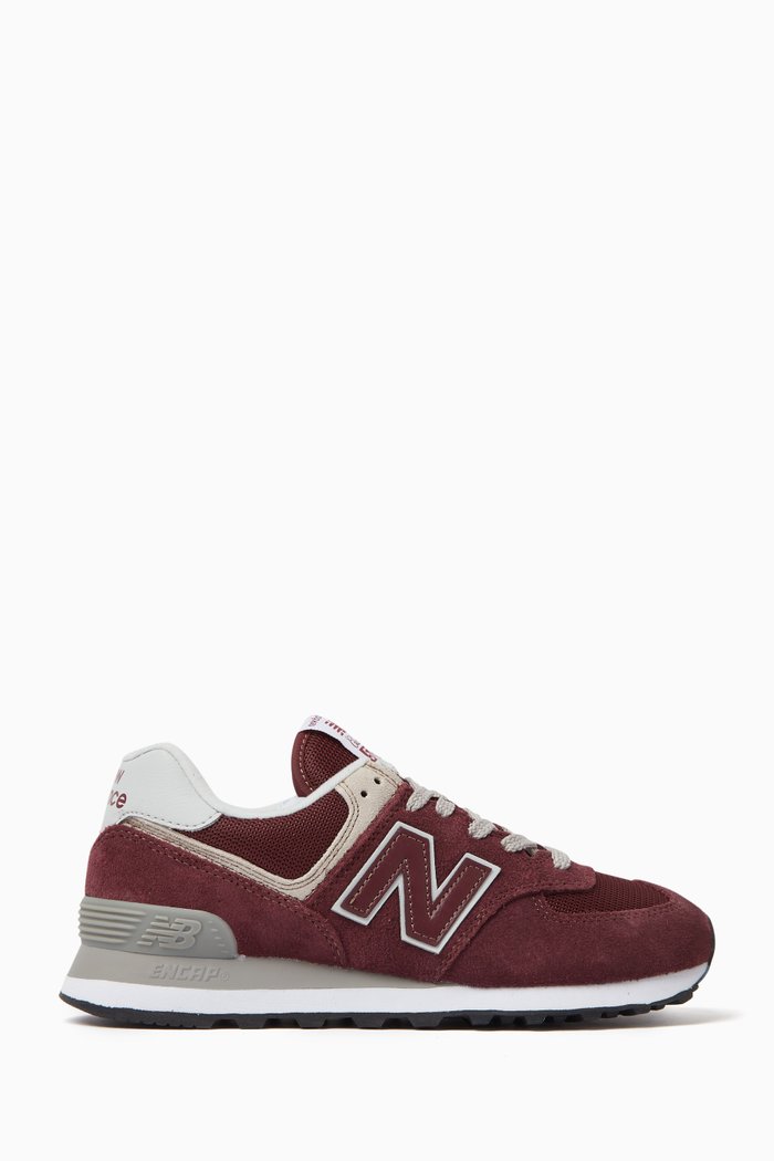 

574 Low-top Sneakers in Suede & Mesh, Burgundy