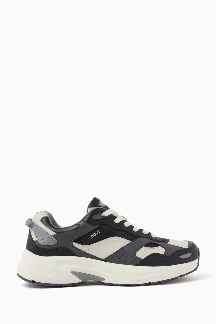 Sneakers in Mixed Leathers, Blue