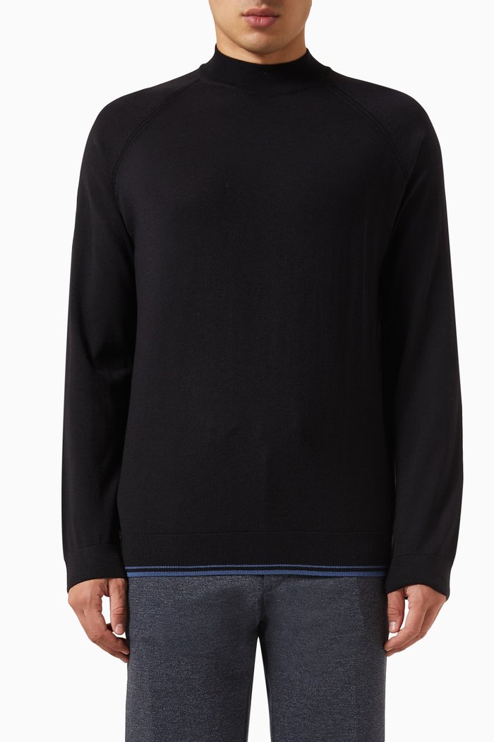 

Mock Neck Sweater in Virgin Wool Blend Knit, Blue