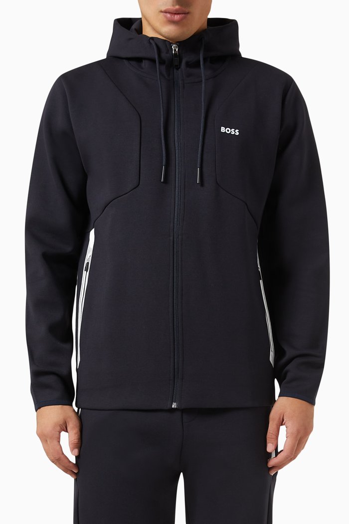 

Zip-up Hoodie in Cotton Blend, Blue