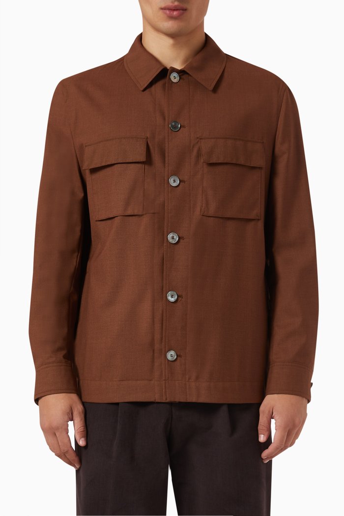 

Corvin Relaxed Overshirt in Wool & Silk-blend, Brown