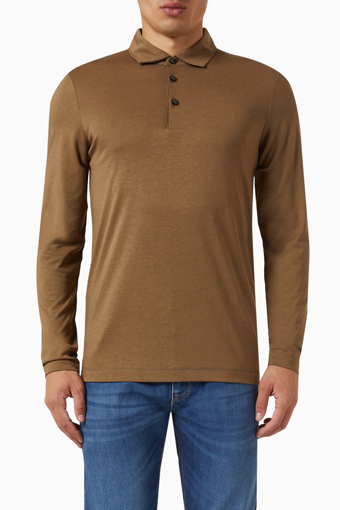 

Polo Shirt in Lyocell-cotton Blend, Brown