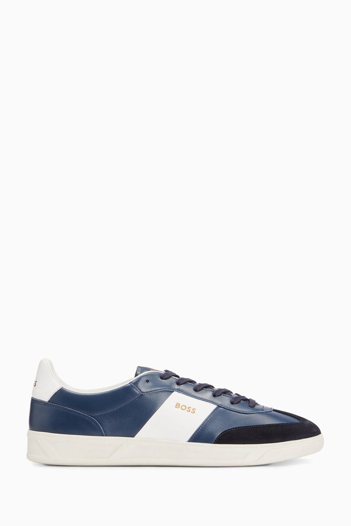 

Logo Sneakers in Calf Leather & Suede, Blue