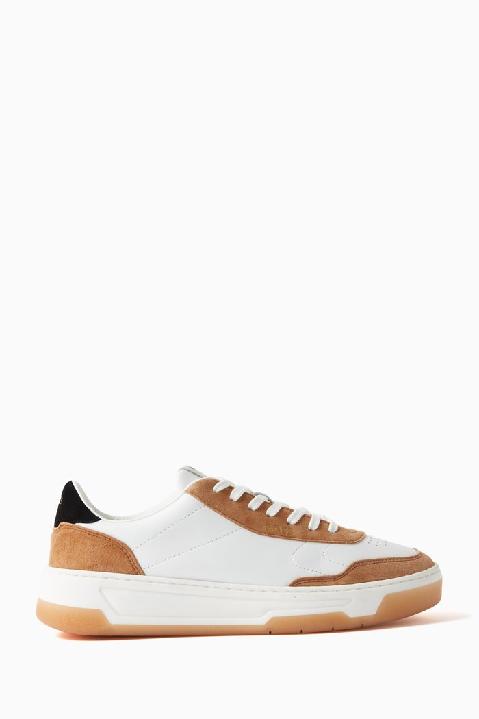 

Logo Lace-up Sneakers in Leather & Nubuck, Brown