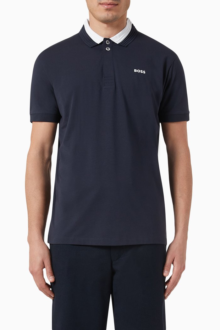 

Classic Polo Shirt in Cotton Blend, Blue