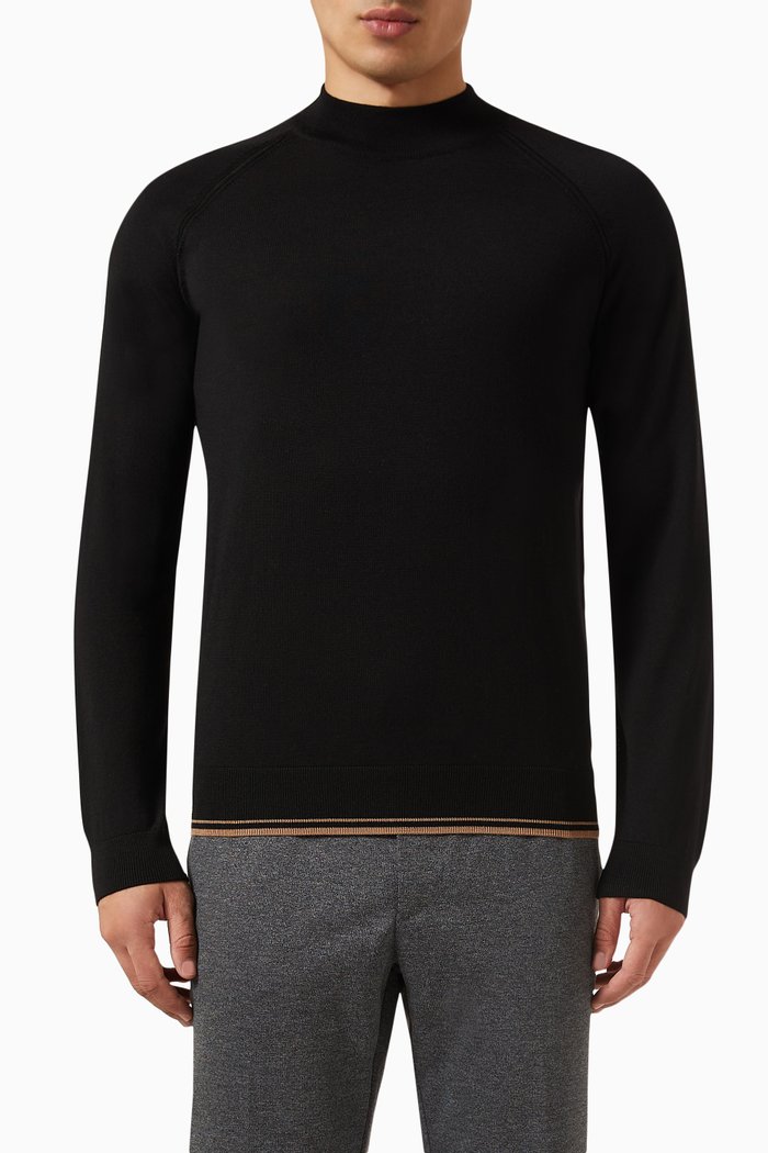 

Mock Neck Sweater in Virgin Wool Blend Knit, Black