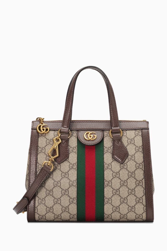 

Small Ophidia Tote Bag in GG Supreme Canvas & Leather, Brown