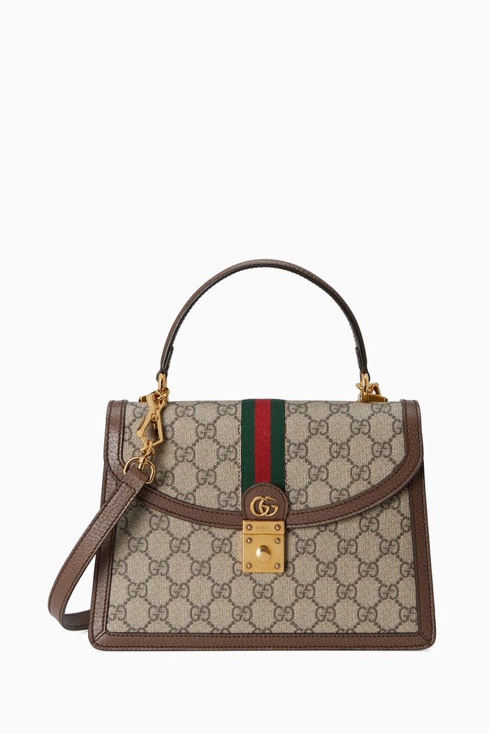 

Small Ophidia Web Top Handle Bag in GG Supreme Canvas & Leather, Brown