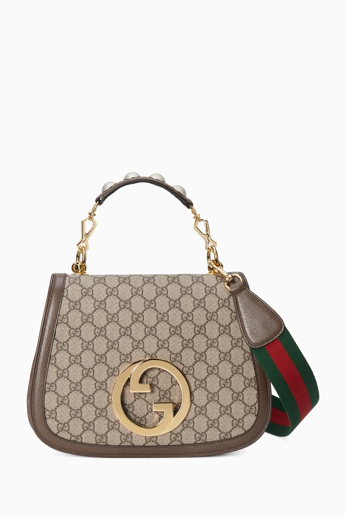 

Medium Blondie Top Handle Bag in GG Supreme Canvas & Leather, Brown