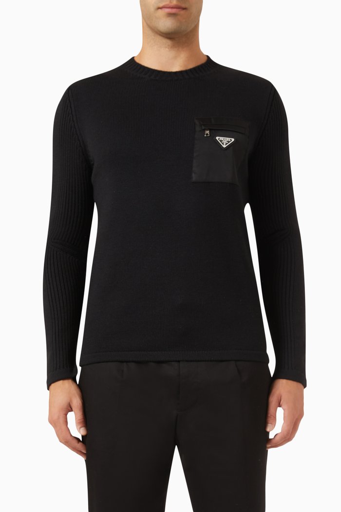 

Logo Patch-pocket Sweater in Wool-knit & Nylon, Black