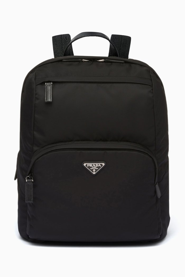 

Triangle Logo Backpack in Leather & Re-nylon, Black