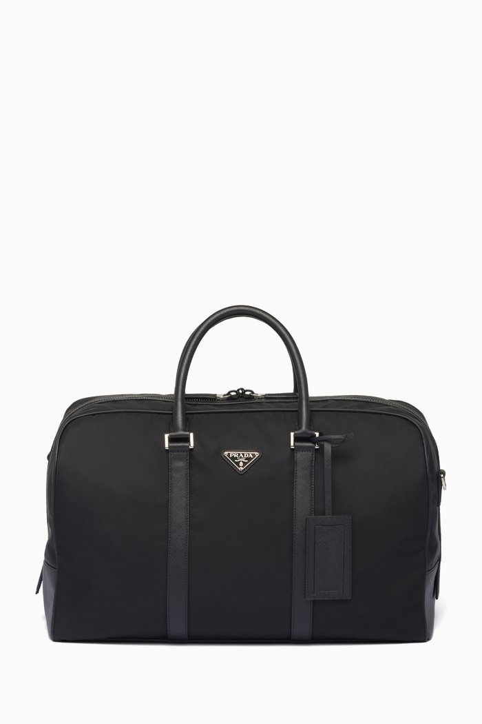 

Triangle Duffle Bag in Re-Nylon & Saffiano Leather, Black