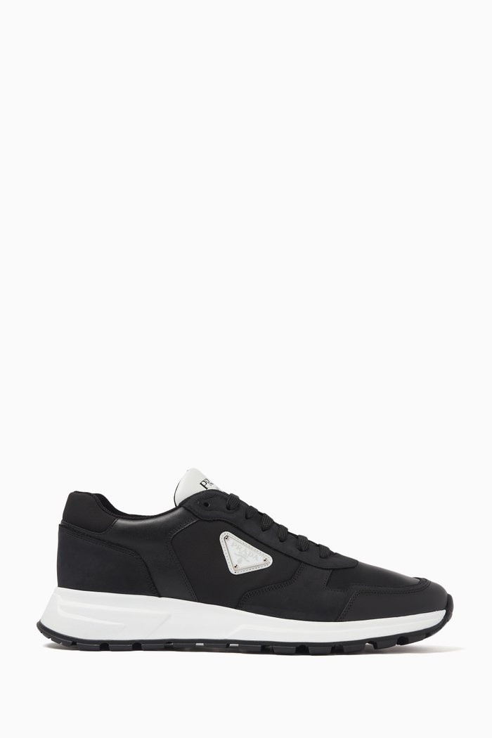 

Logo Plaque Sneakers in Leather & Nylon, Black