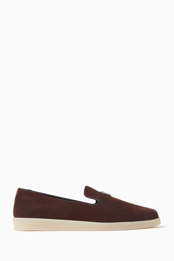 

Enamel Logo Loafers in Suede, Brown