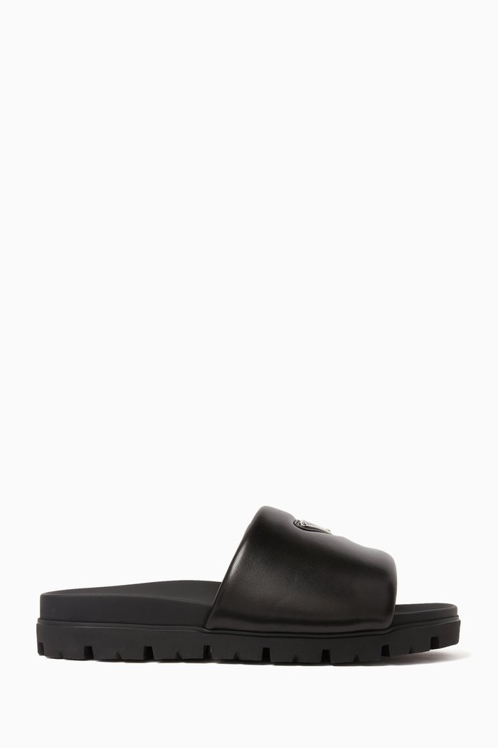 

Padded Slide Sandals in Nappa Leather, Black