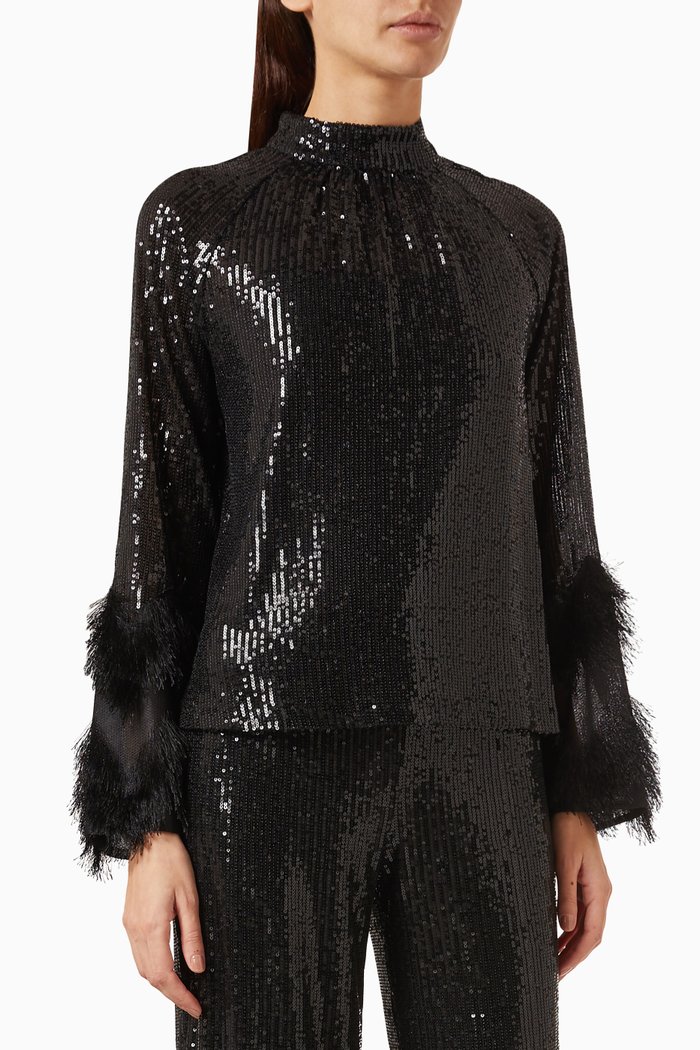 Yasflow Long Sleeved Top in Sequins, Black