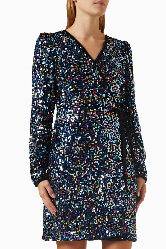 

Yaskillo Wrap Dress in Sequins, Black