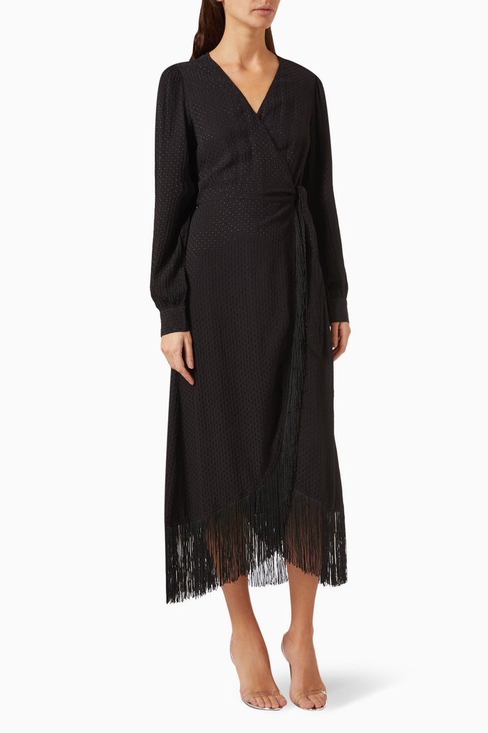 

Yasfrilla Wrap Midi Dress in Viscose, Black