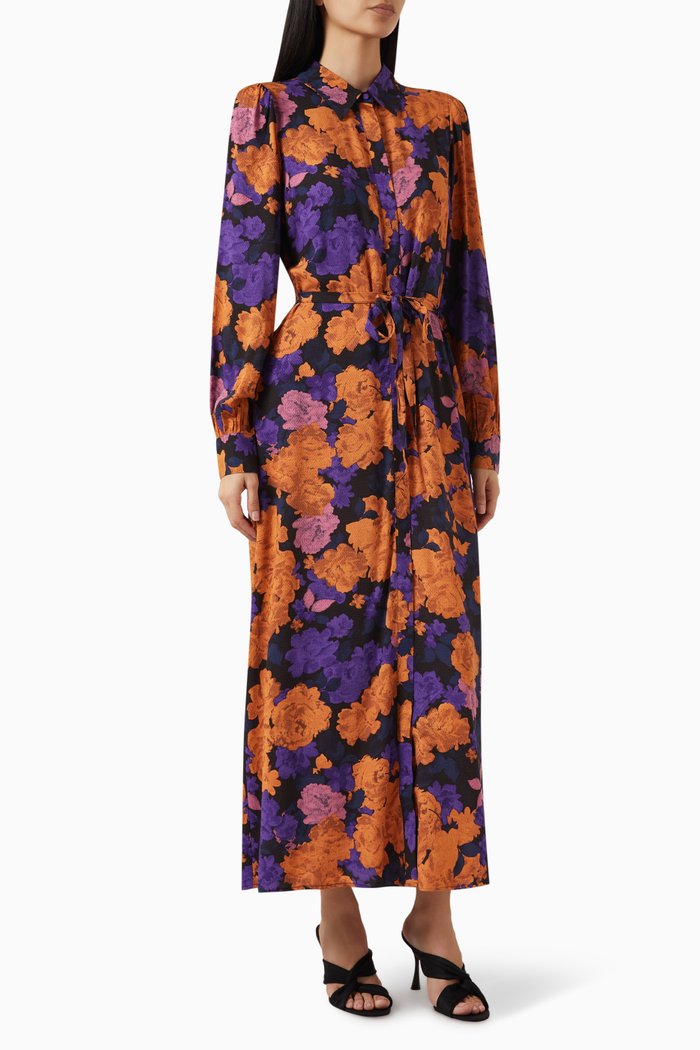 Yaspirio Floral Shirt Maxi Dress in Viscose, Black