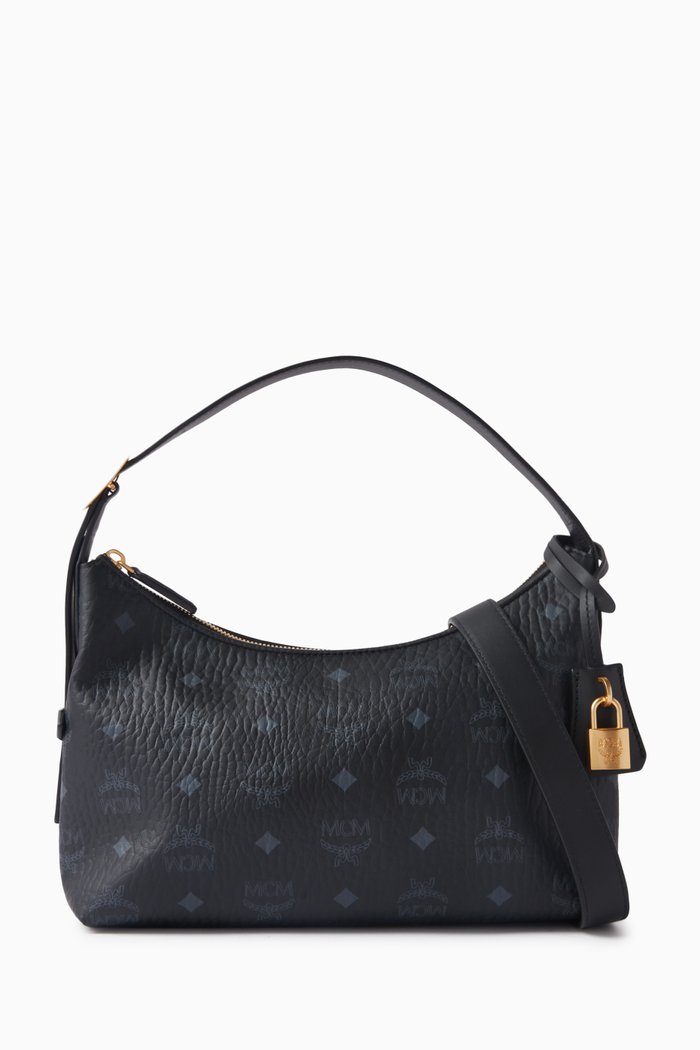 

Small Aren VI Hobo Bag in Visetos Canvas, Black