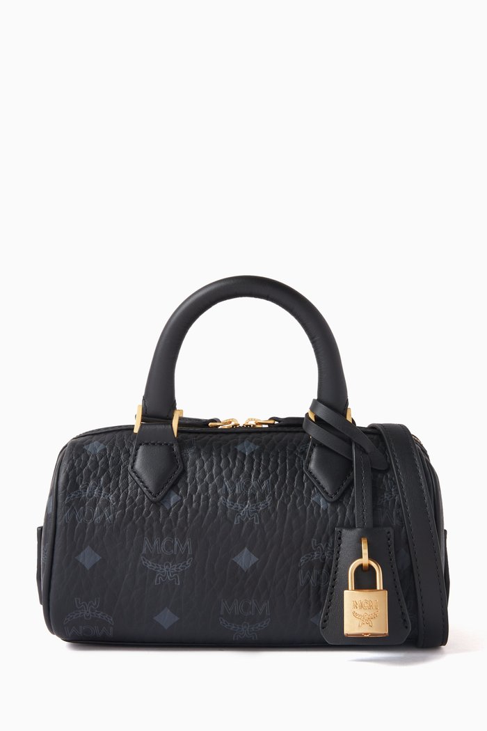 

Mini Boston Bag in Visetos Canvas, Black