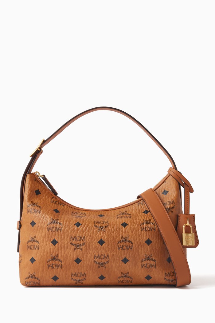 

Small Aren VI Hobo Bag in Visetos Canvas, Brown
