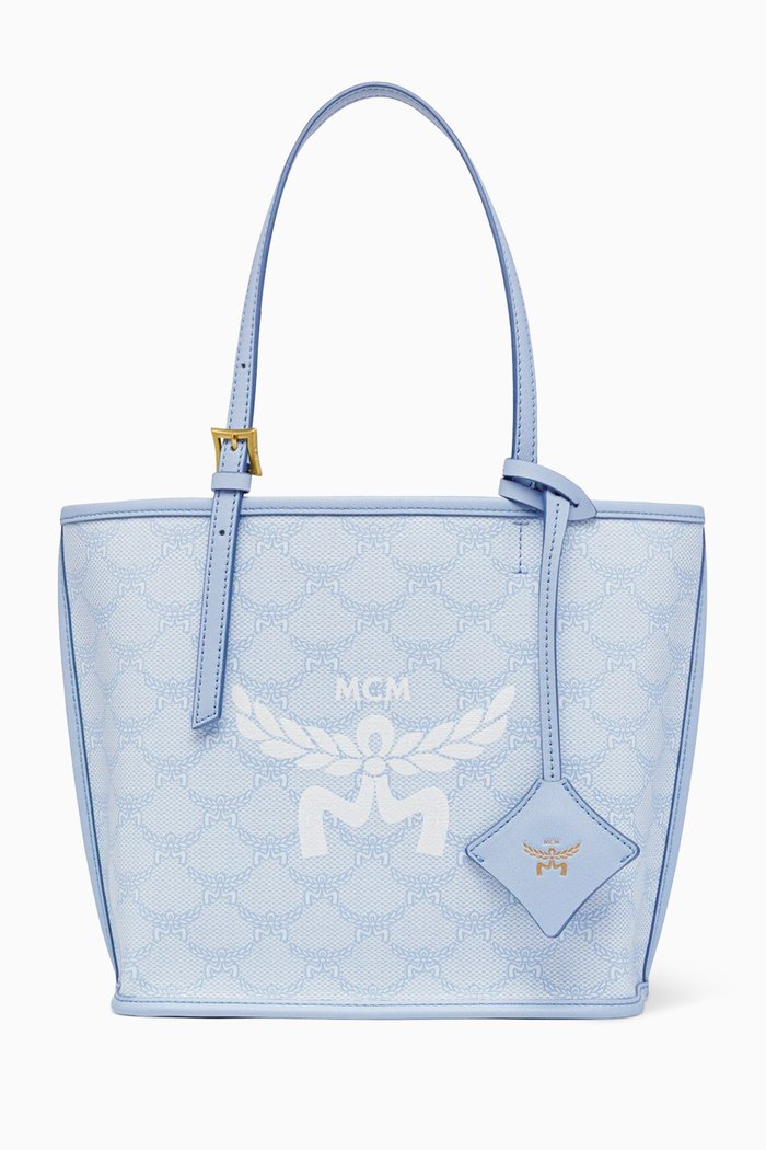 

Mini Himmel Shopper Tote Bag in Lauretos Monogram Canvas, Blue