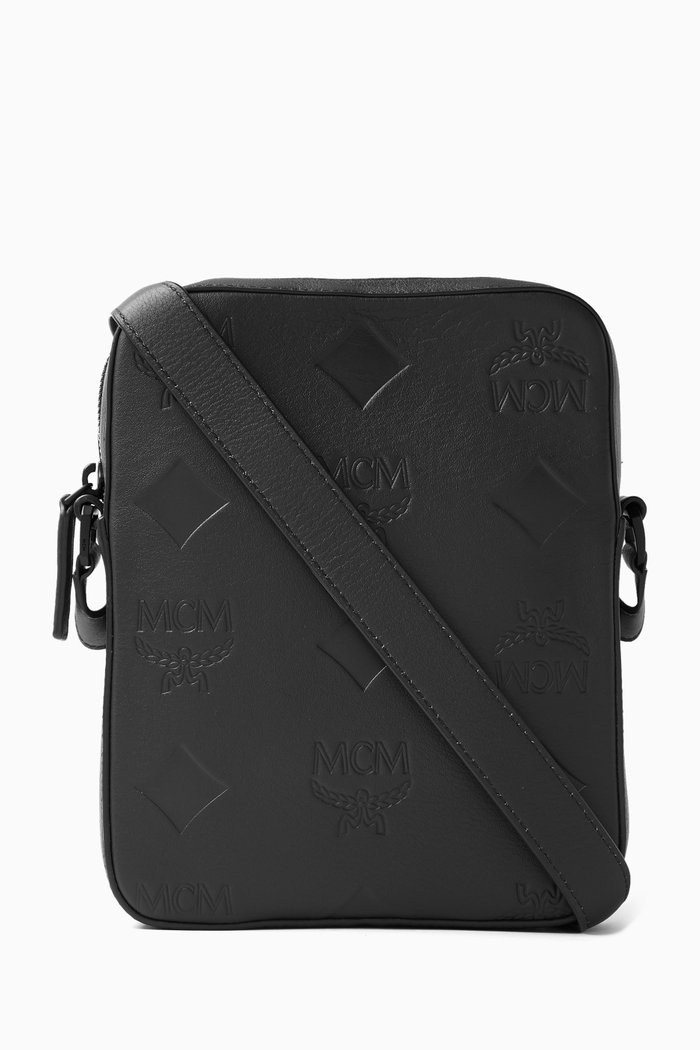 Mini Klassik Maxi Monogram Crossbody Bag in Leather, Black