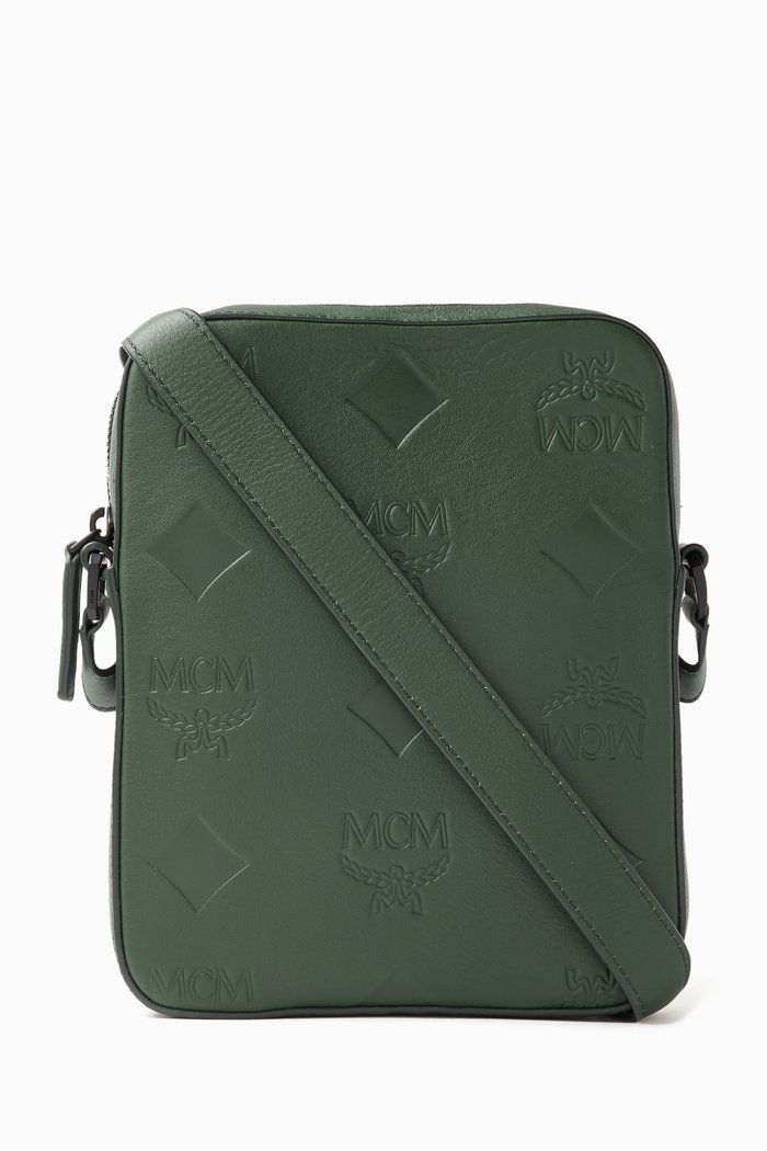 Mini Klassik Maxi Monogram Crossbody Bag in Leather, Green