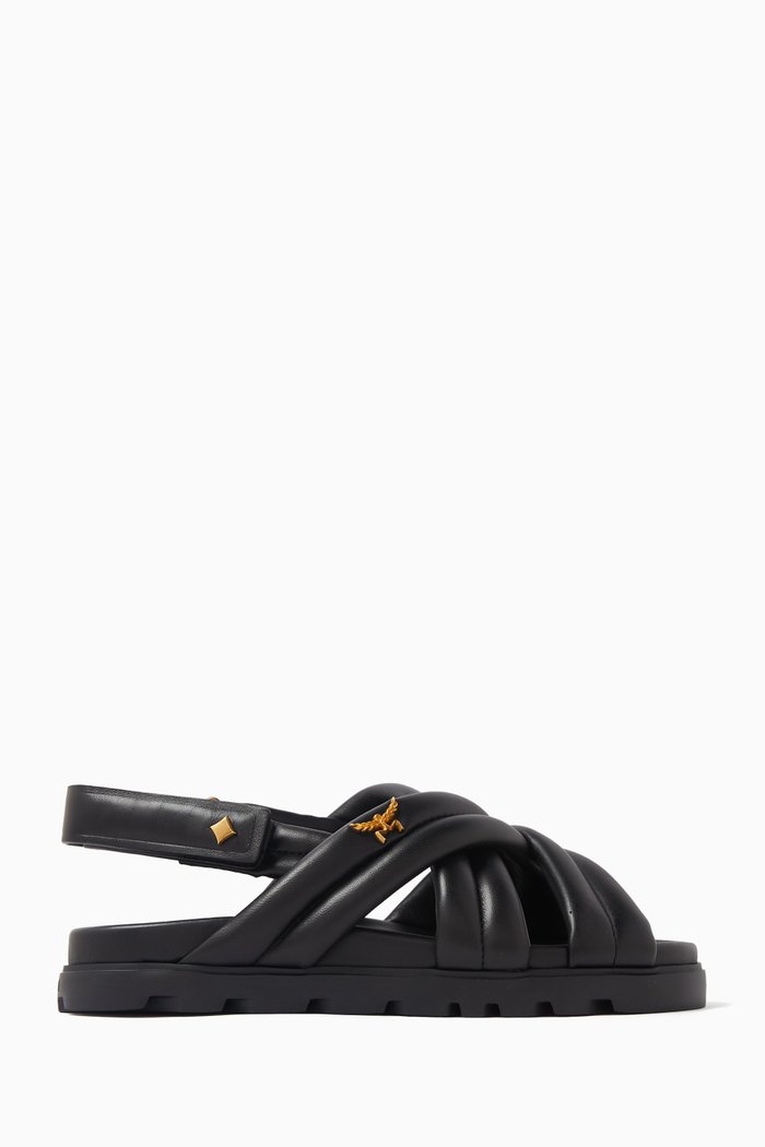 Cross Sandals in Lamb Leather, Black