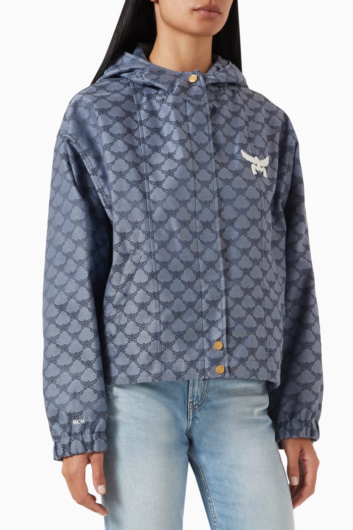 

Windbreaker Hooded Jacket in Denim-jacquard, Blue