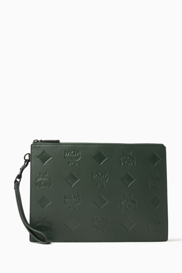 

Aren Maxi Flat Pouch in Monogram Leather, Green
