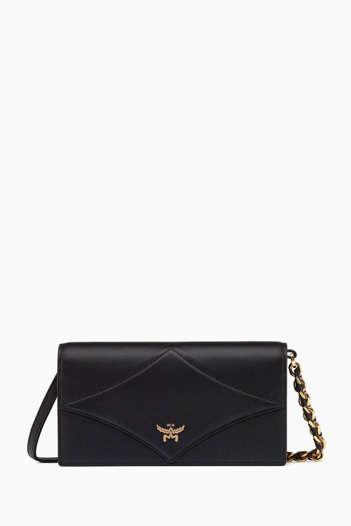 

Large Diamond Chain Wallet in Spanish Calf Leather, Black