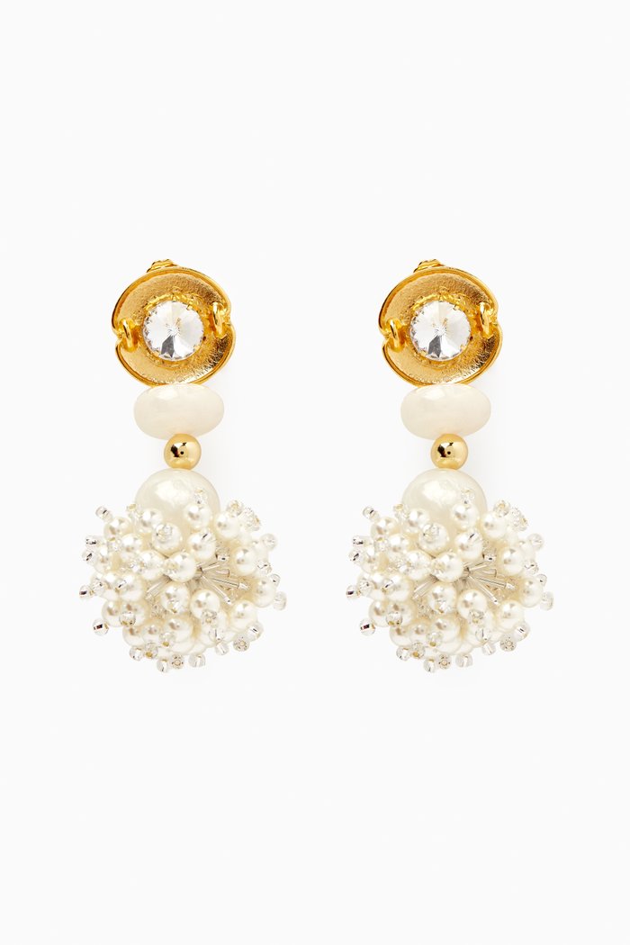 

Pissenlit Drop Earrings in Gold-plated Brass, White
