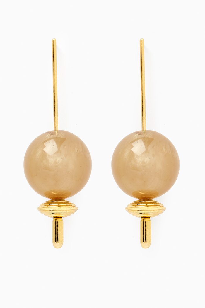 

Sphere Pearl Drop Earrings in Brass, Gold