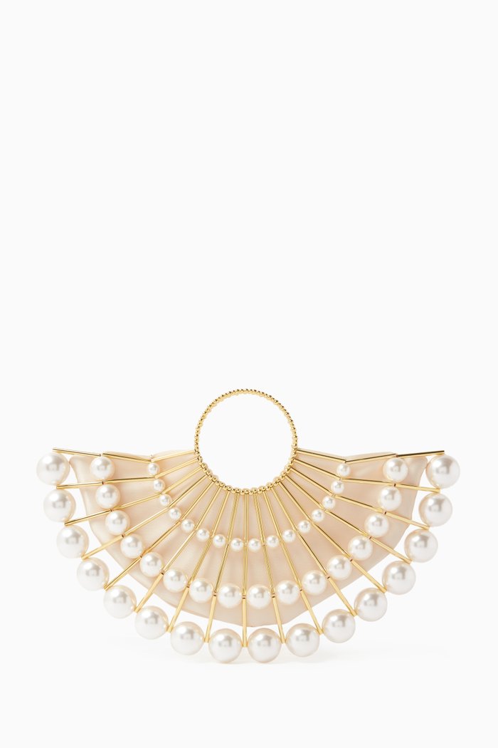 

Le Soubresaut Bag in Gold-plated Brass & Beads, White