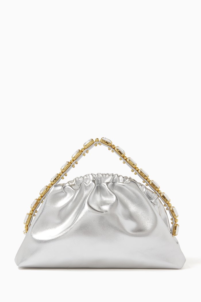 Clochette Romeo Bag in Leatherette & Crystals, Silver