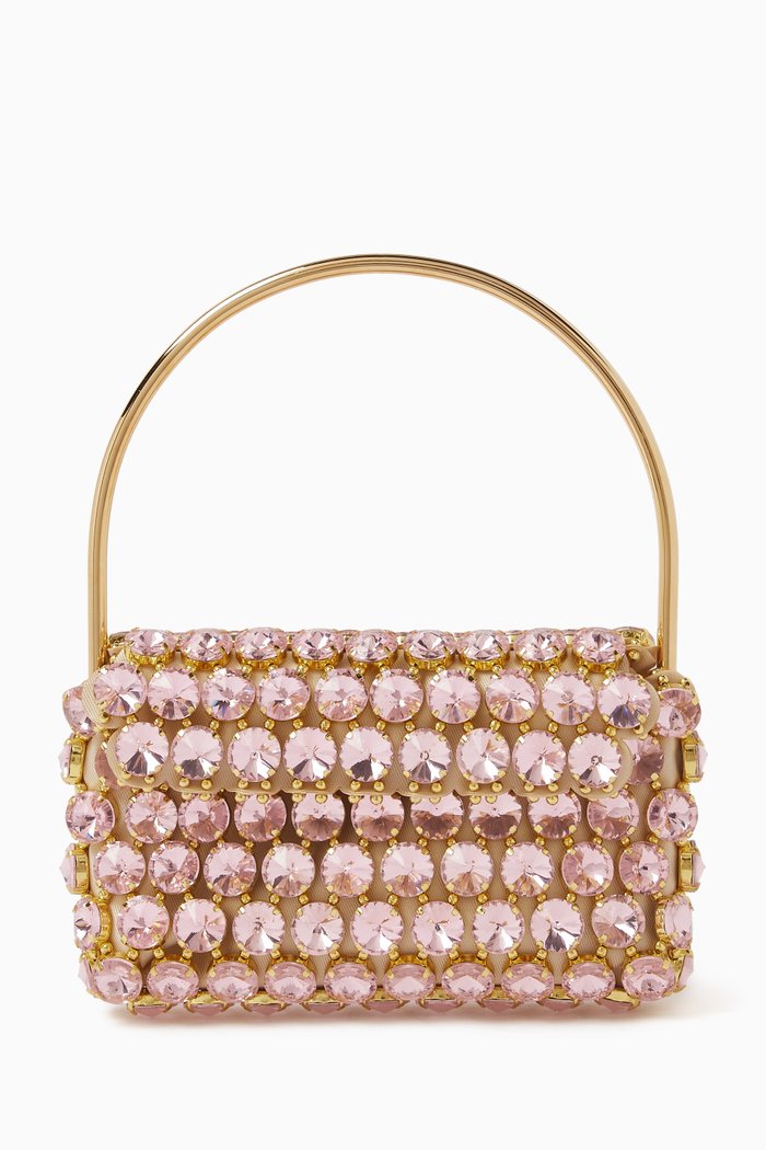 

Clochette Nuances Baguette Bag in Gold-plated Brass & Crystals, Pink