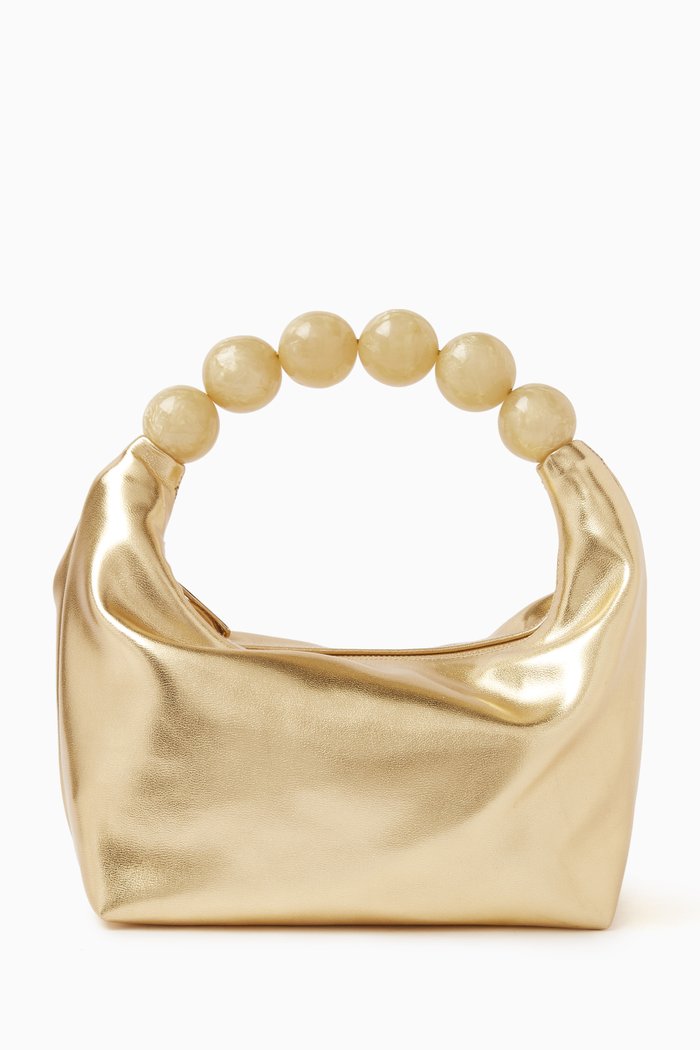 

Les Echappes Top Handle Bag in Leatherette & Acrylic Beads, Gold