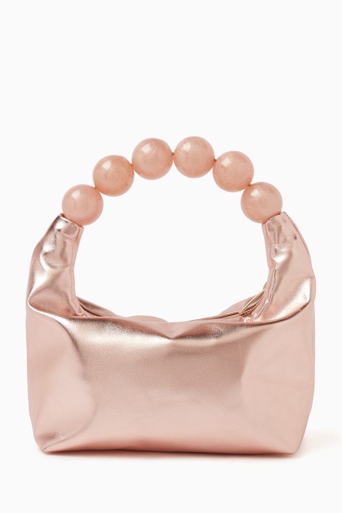 

Les Echappes Top Handle Bag in Leatherette & Acrylic Beads, Pink