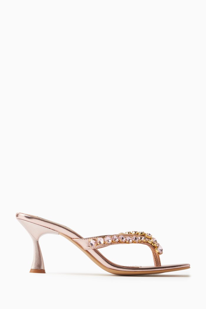 

Clochette 80 Crystal Mule Sandals in Metallic Leatherette, Pink