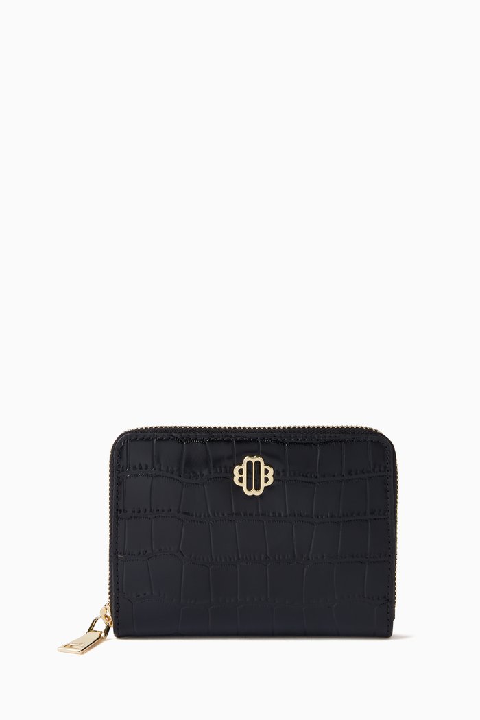 

Zip Wallet in Croc-embossed Leather, Black