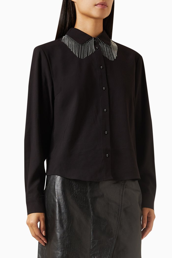 

Yasfrima Fringe Shirt in Viscose Blend, Black